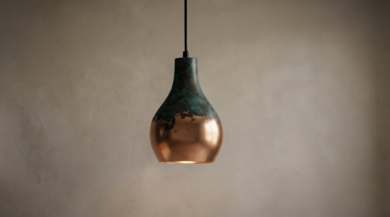 Oxidized Antique Copper Pendant Light - Teardrop Ceiling Lamp