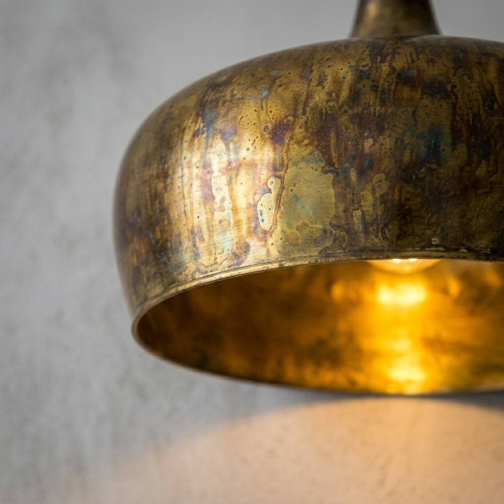 Oxidized Brass Copper Pendant Light - Farmhouse Patina Lampshade