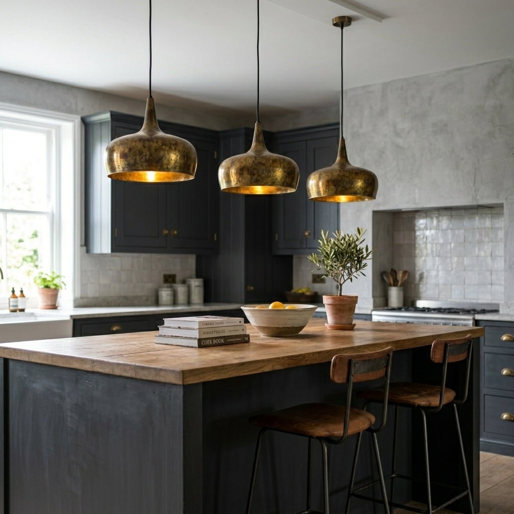 Oxidized Brass Copper Pendant Light - Farmhouse Patina Lampshade
