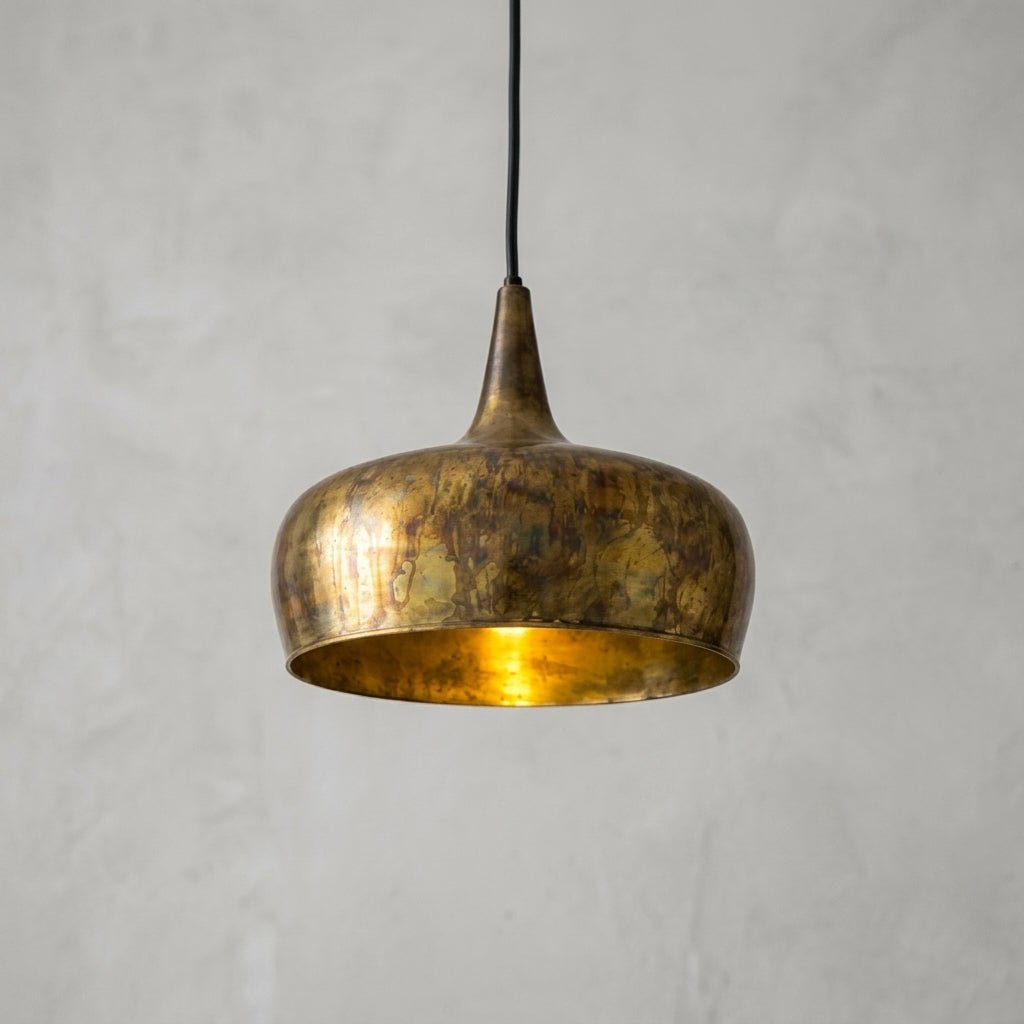 Oxidized Brass Copper Pendant Light - Farmhouse Patina Lampshade
