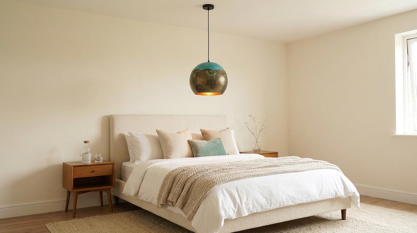 Oxidized Brass Dome Fixture - Hammered Brass Dome Chandelier - Teal Green Kitchen Island Lighting - Boho Farmhouse Dining Room Lamp