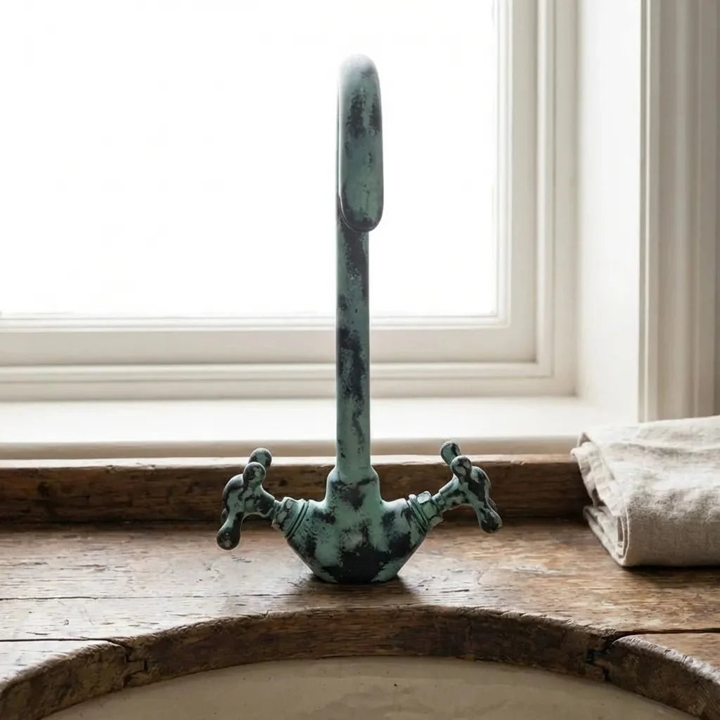 Oxidized Brass Gooseneck Bathroom Faucet with Luxurious Patina