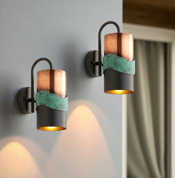 Oxidized Copper Cylinder Wall Sconce - Green Verdigris Patina