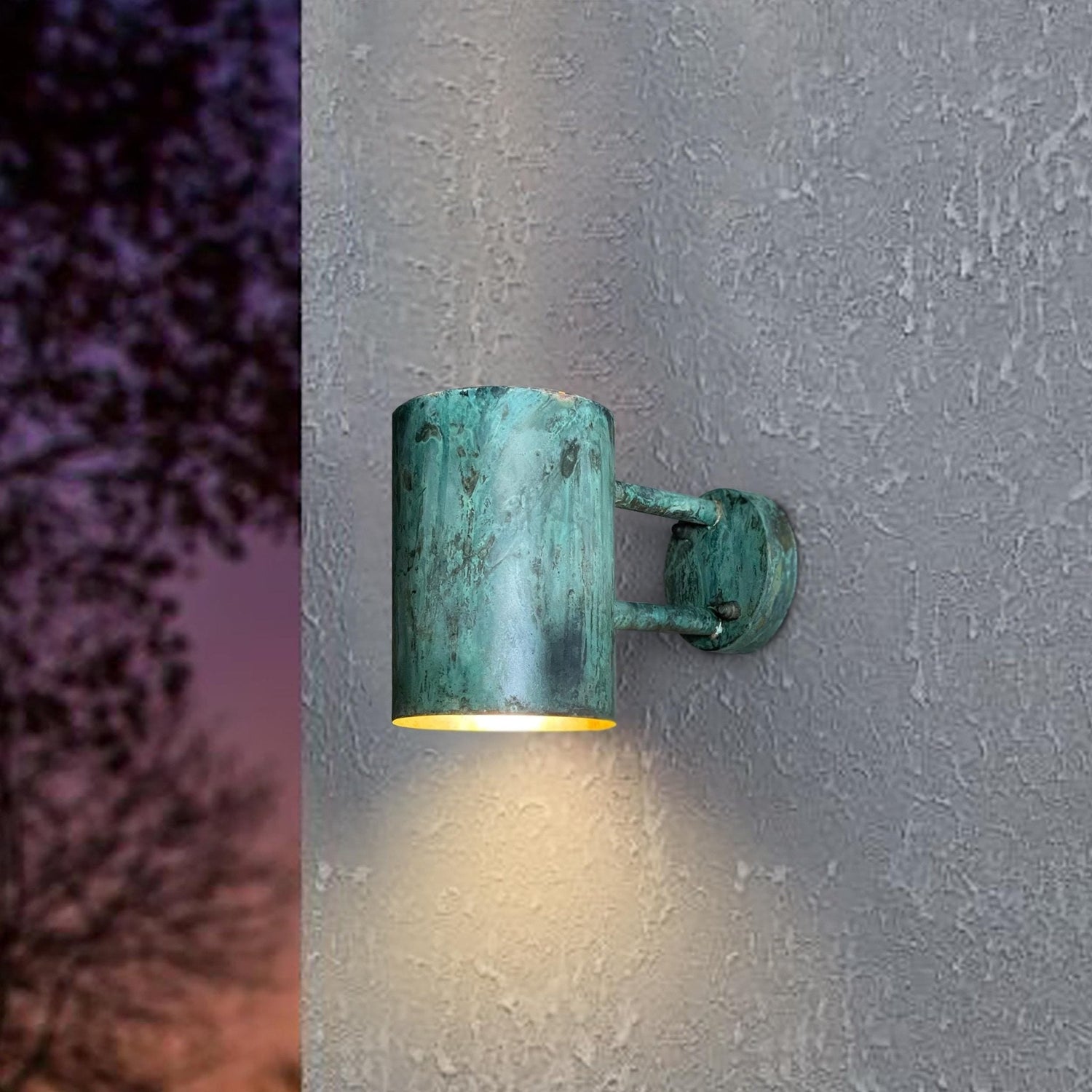 Oxidized Copper Cylinder Wall Sconce - Rustic Green Patina Light