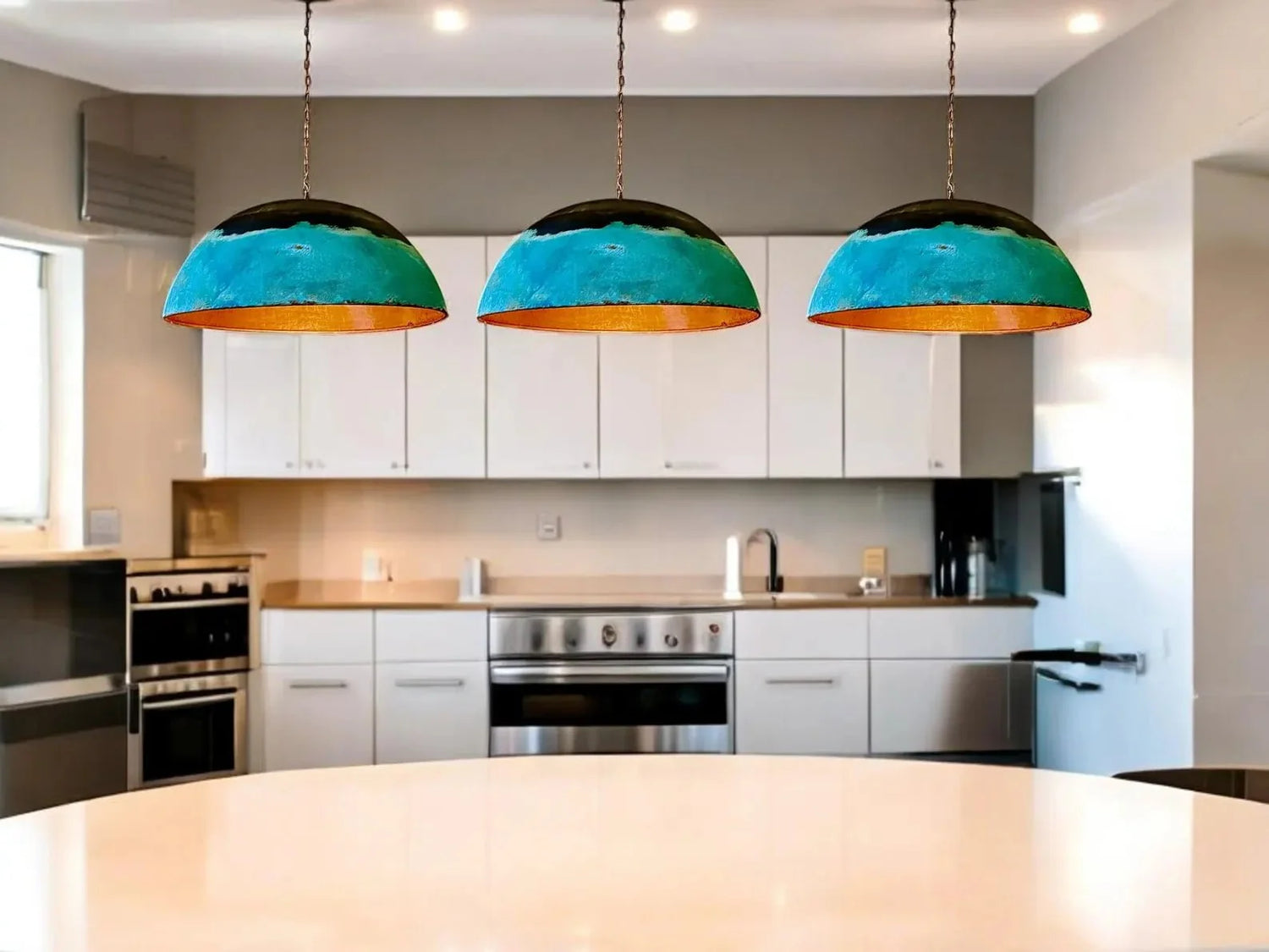 Oxidized Copper Kitchen Island Pendant Light - Farmhouse Hanging Lamp