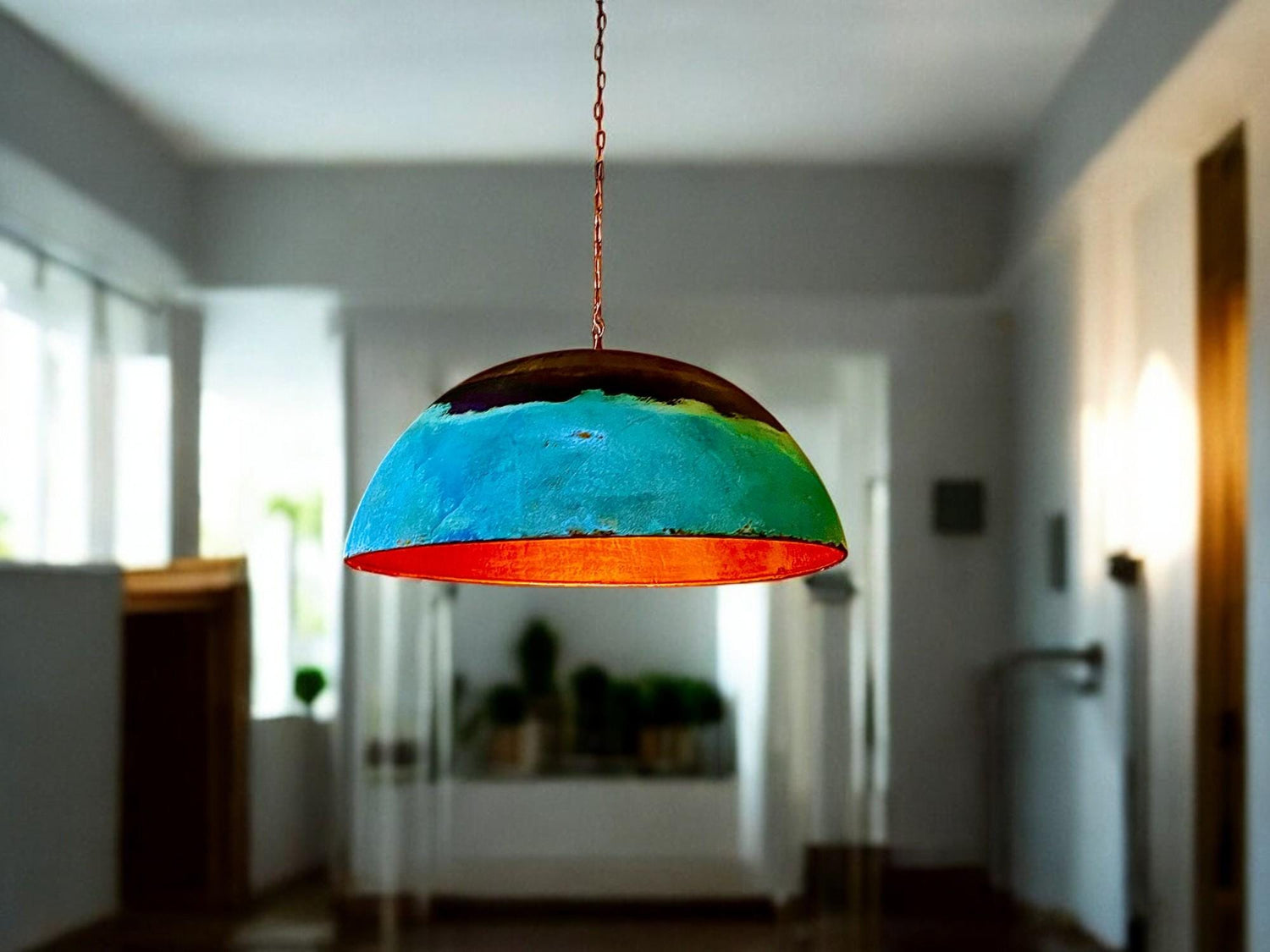 Oxidized Copper Kitchen Island Pendant Light - Farmhouse Hanging Lamp