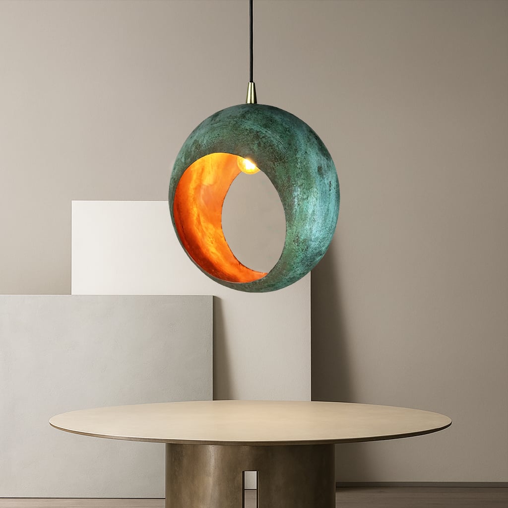 Spherical Cut Verdigris Copper Pendant Light
