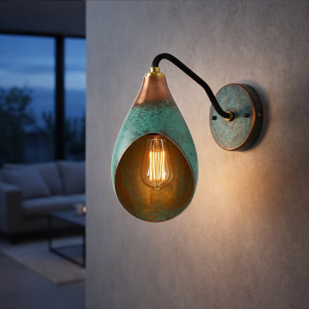 Oxidized Teardrop Copper Wall Sconce