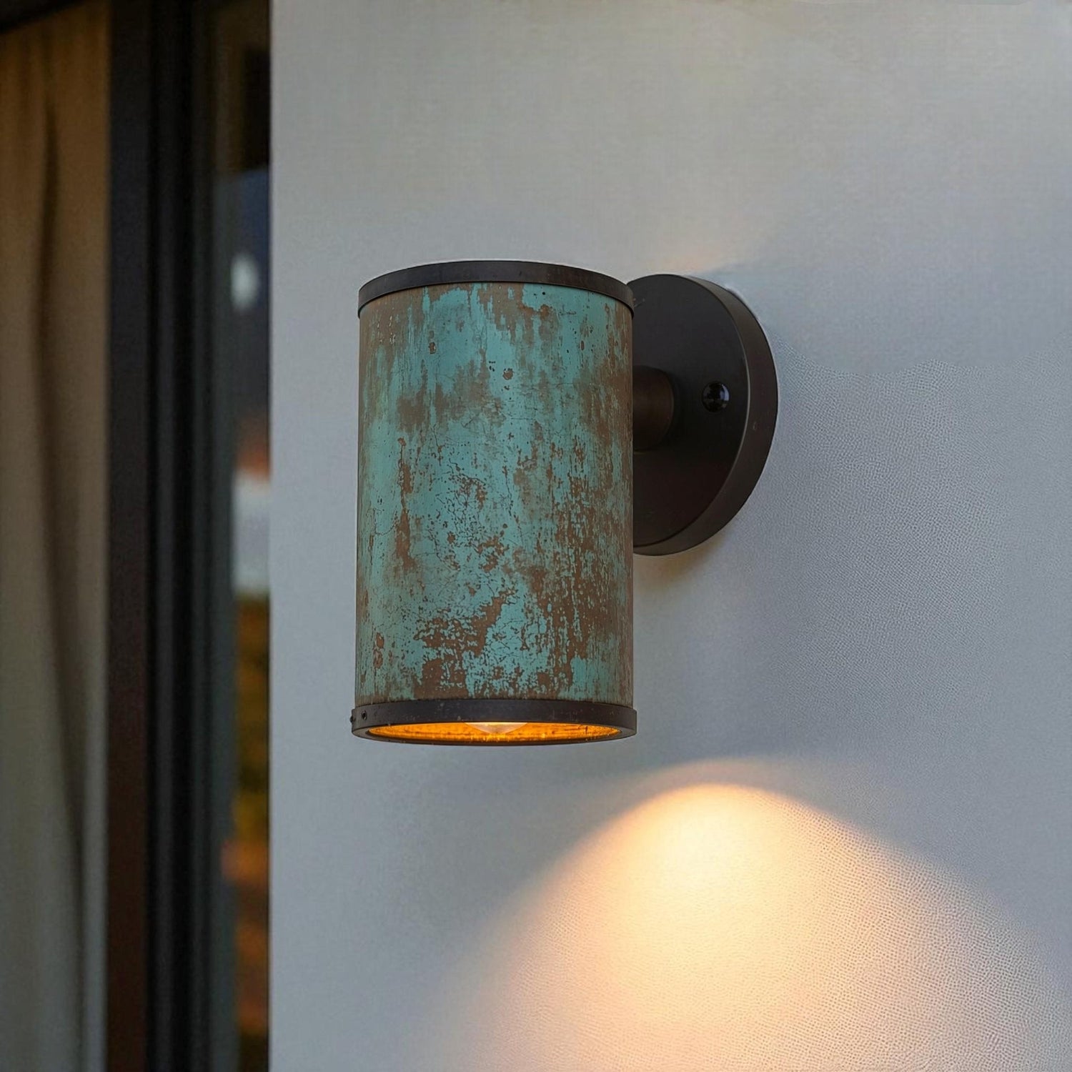 Oxidized Copper Wall Sconce - Handcrafted Cylinder Patina Light