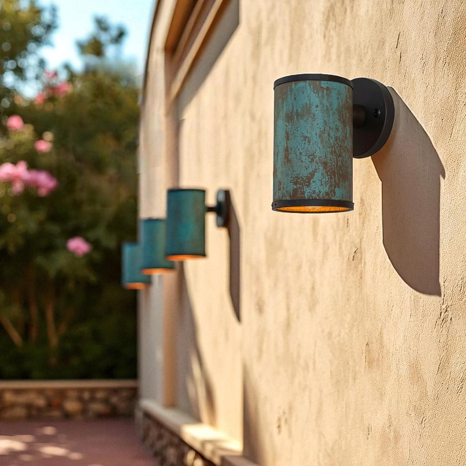 Oxidized Copper Wall Sconce - Handcrafted Cylinder Patina Light