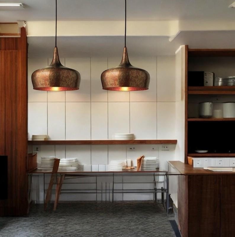 Oxidized Farmhouse Copper Pendant Light - Patina Hanging Lampshade