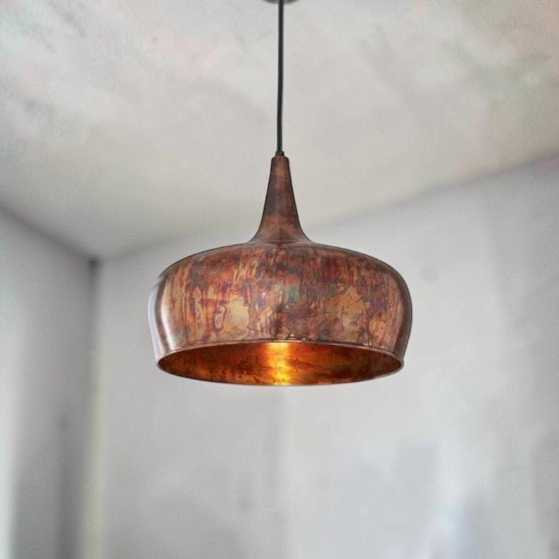 Oxidized Farmhouse Copper Pendant Light - Patina Hanging Lampshade