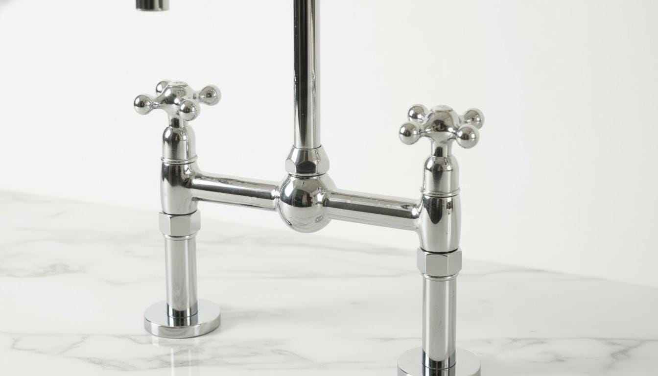 Polished Chrome Bridge Kitchen Faucet - Solid Brass Farmhouse Tap