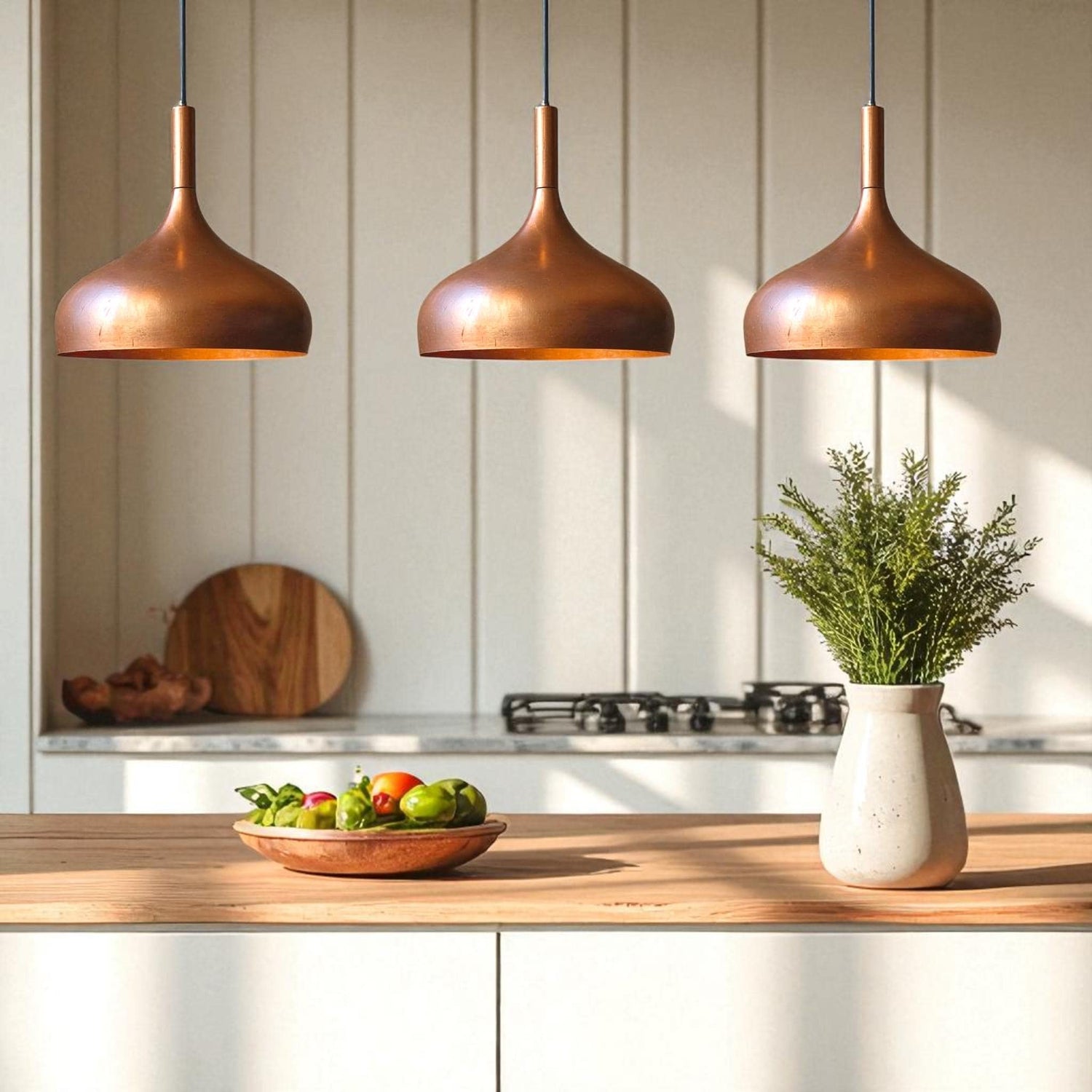 Polished Copper Pendant Light - Minimalist Dome Ceiling Fixture