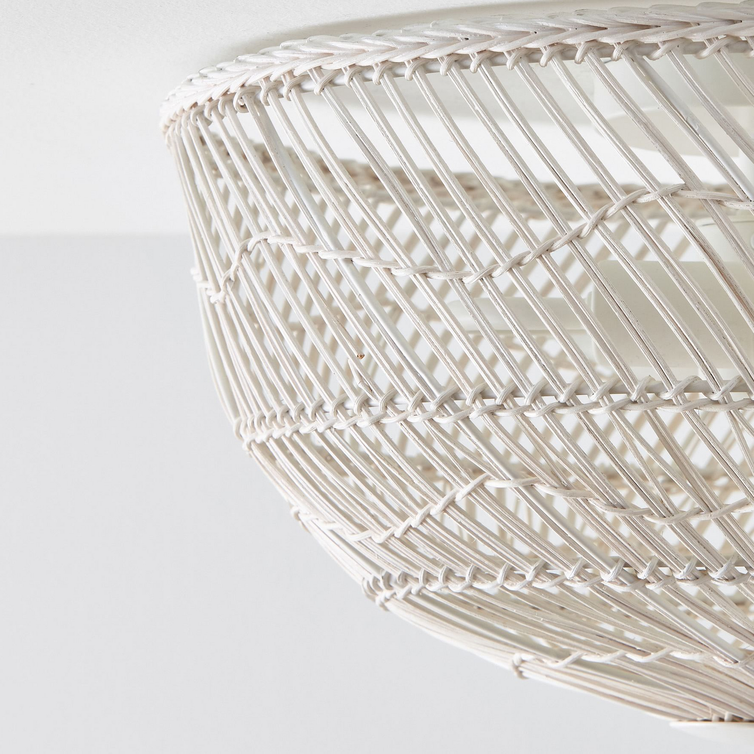 Pottery Barn White Dome Rattan Light Fixture
