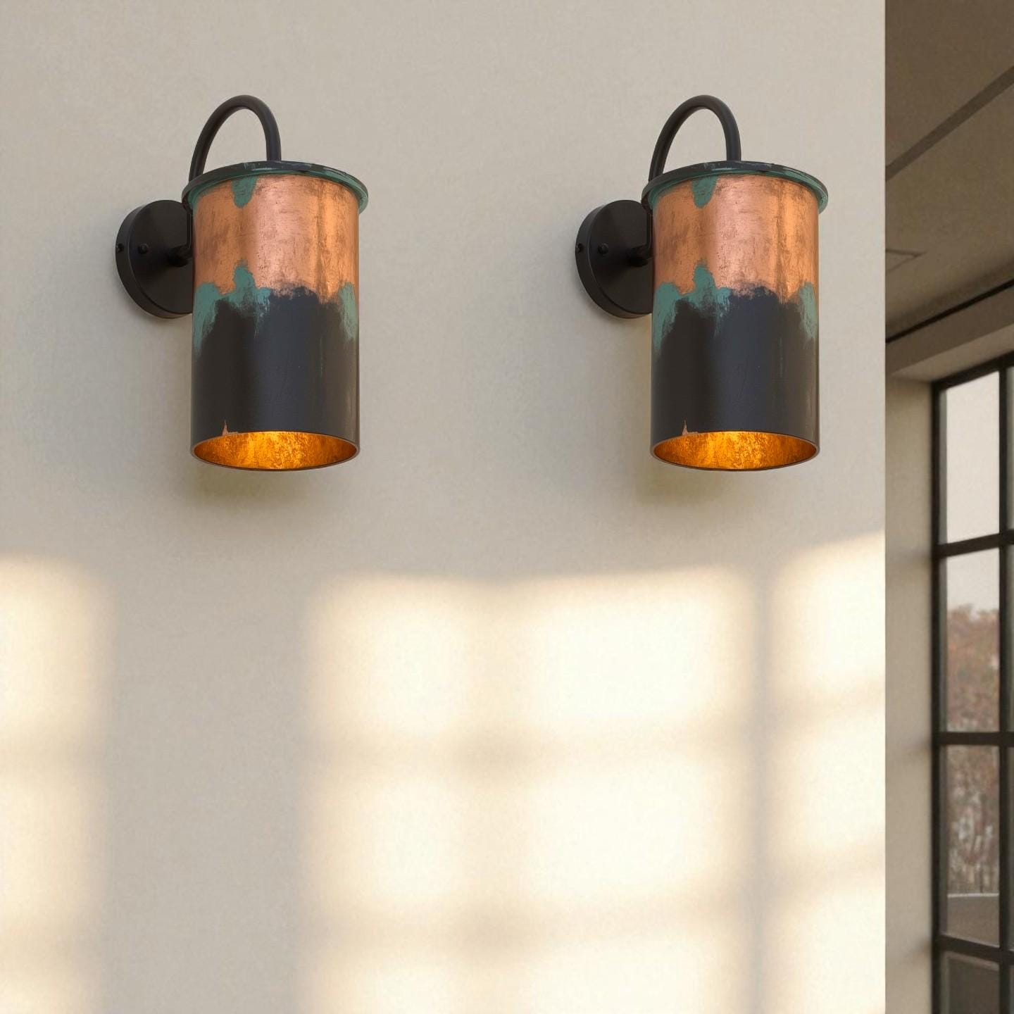 Raw Copper Cylinder Wall Sconce - Patina Drip Outdoor Light Fixture
