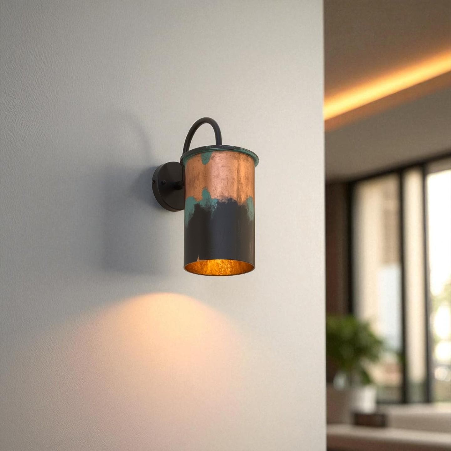 Raw Copper Cylinder Wall Sconce - Patina Drip Outdoor Light Fixture