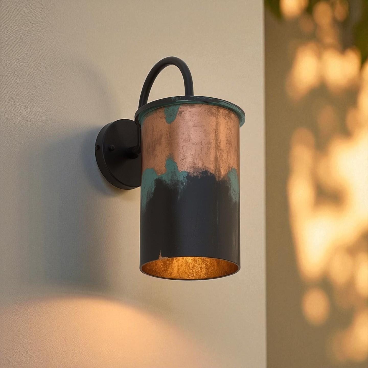Raw Copper Cylinder Wall Sconce - Patina Drip Outdoor Light Fixture