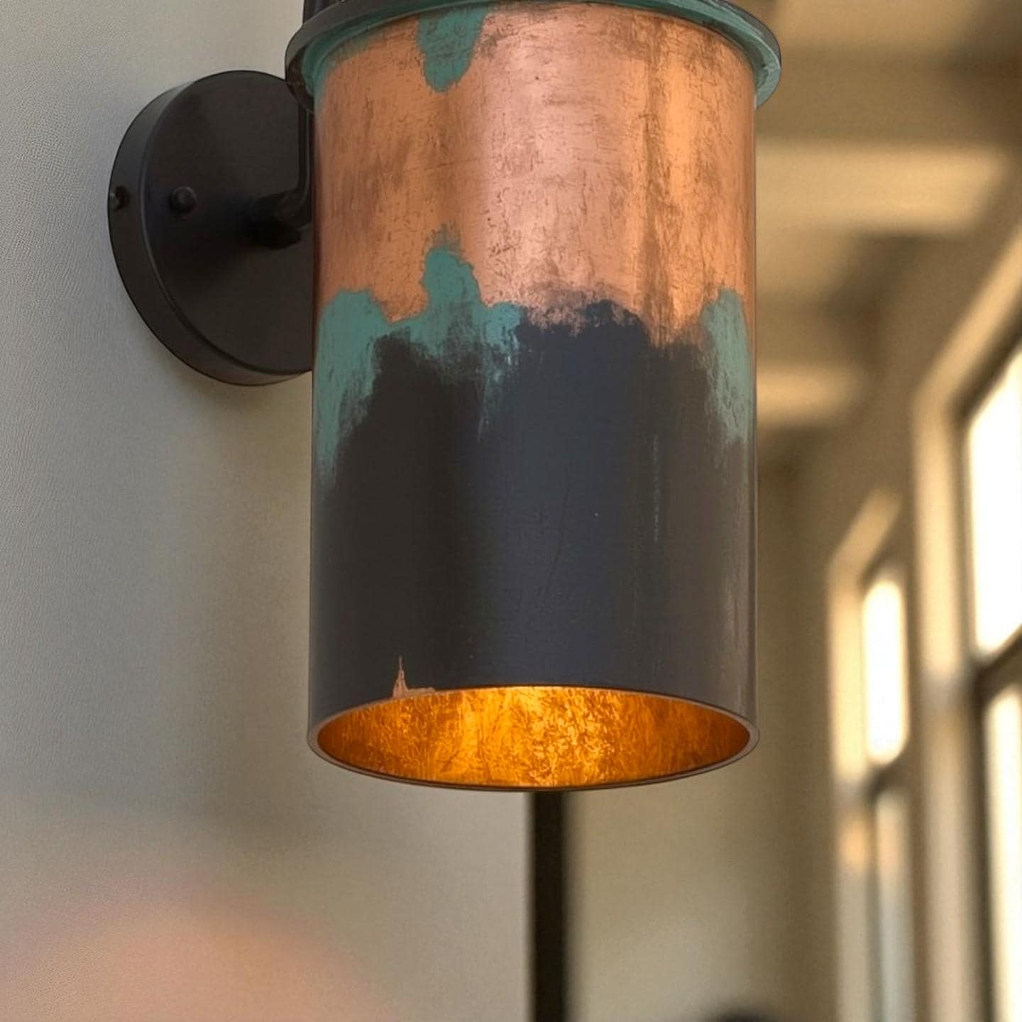 Raw Copper Cylinder Wall Sconce - Patina Drip Outdoor Light Fixture