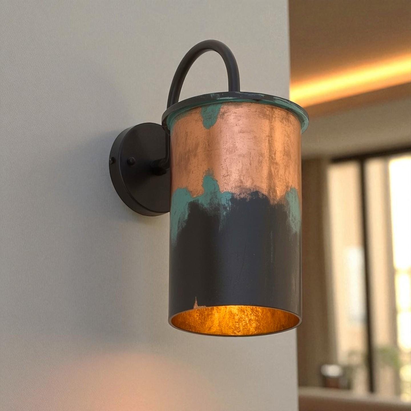 Raw Copper Cylinder Wall Sconce - Patina Drip Outdoor Light Fixture