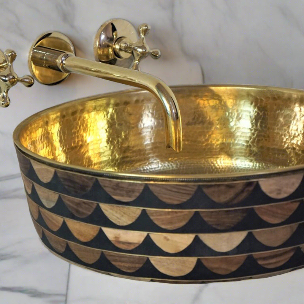 Round Bathroom Sink with Resin & Bone Inlay
