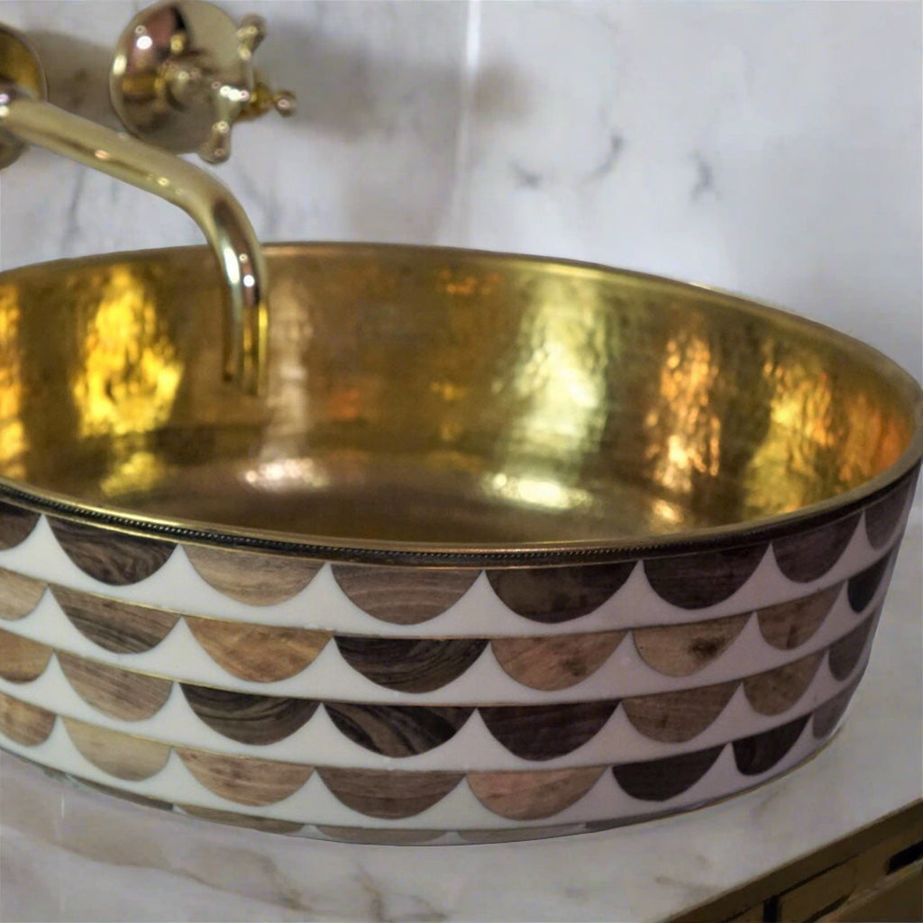 Round Bathroom Sink with Resin & Bone Inlay