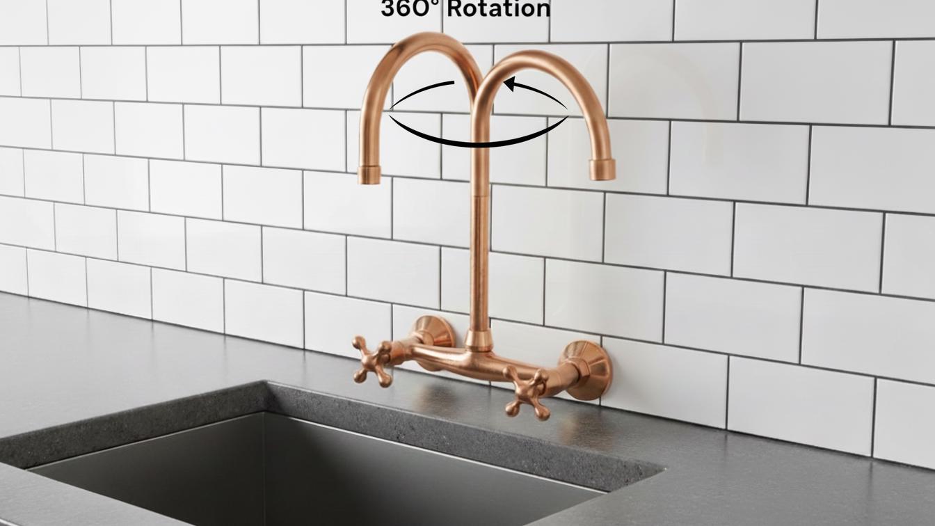 Rosamy Unlacquered Copper Wall Mount Kitchen Faucet - Vintage Bridge Tap