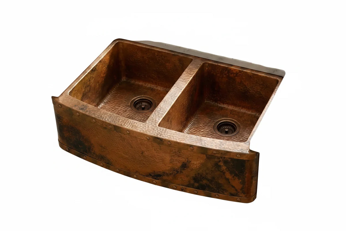 Rounded Copper Farmhouse Double Apron Kitchen Sink for Elegant Homes