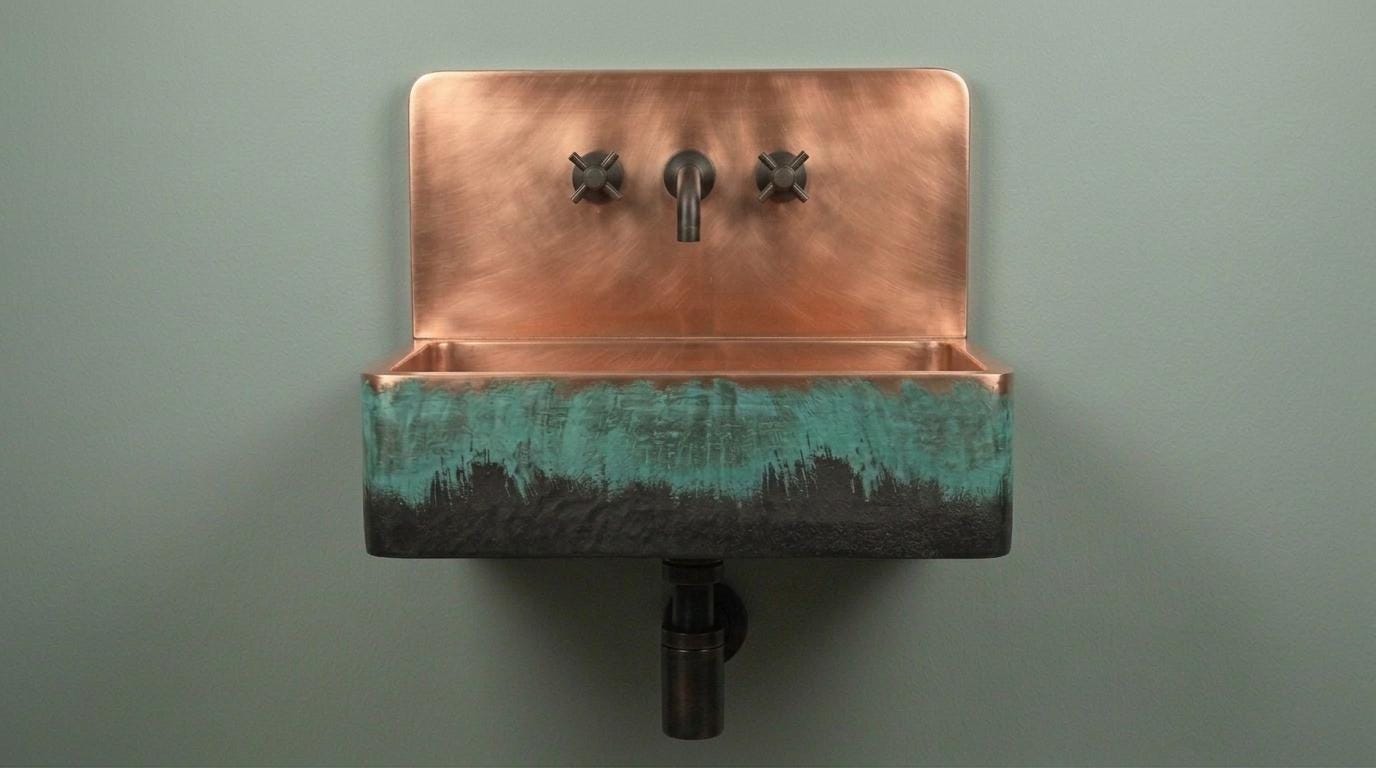 Rustic Antique Copper Sink, Wall Mounted Floating Washbasin, Oil Rubbed Rustic Rectangular Basin, Vintage Industrial Vanity Wash Bowl