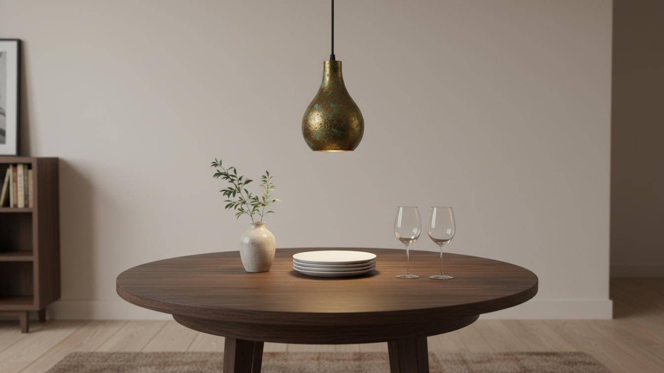 Rustic Brass Teardrop Pendant Light - Hammered Verdigris Ceiling Lamp