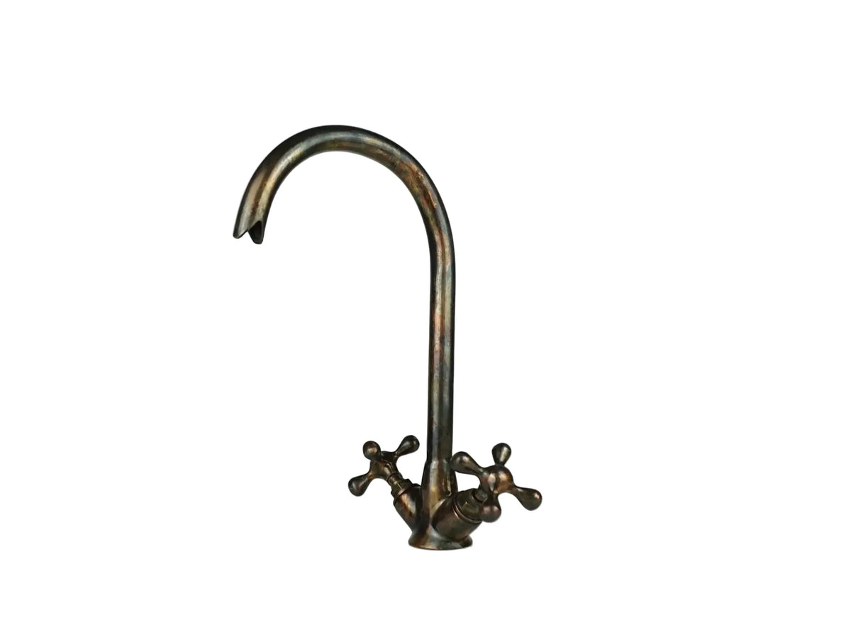 Rustic Brass Vessel Sink with Faucet – Oil Rubbed Bronze Round Bathroom Basin