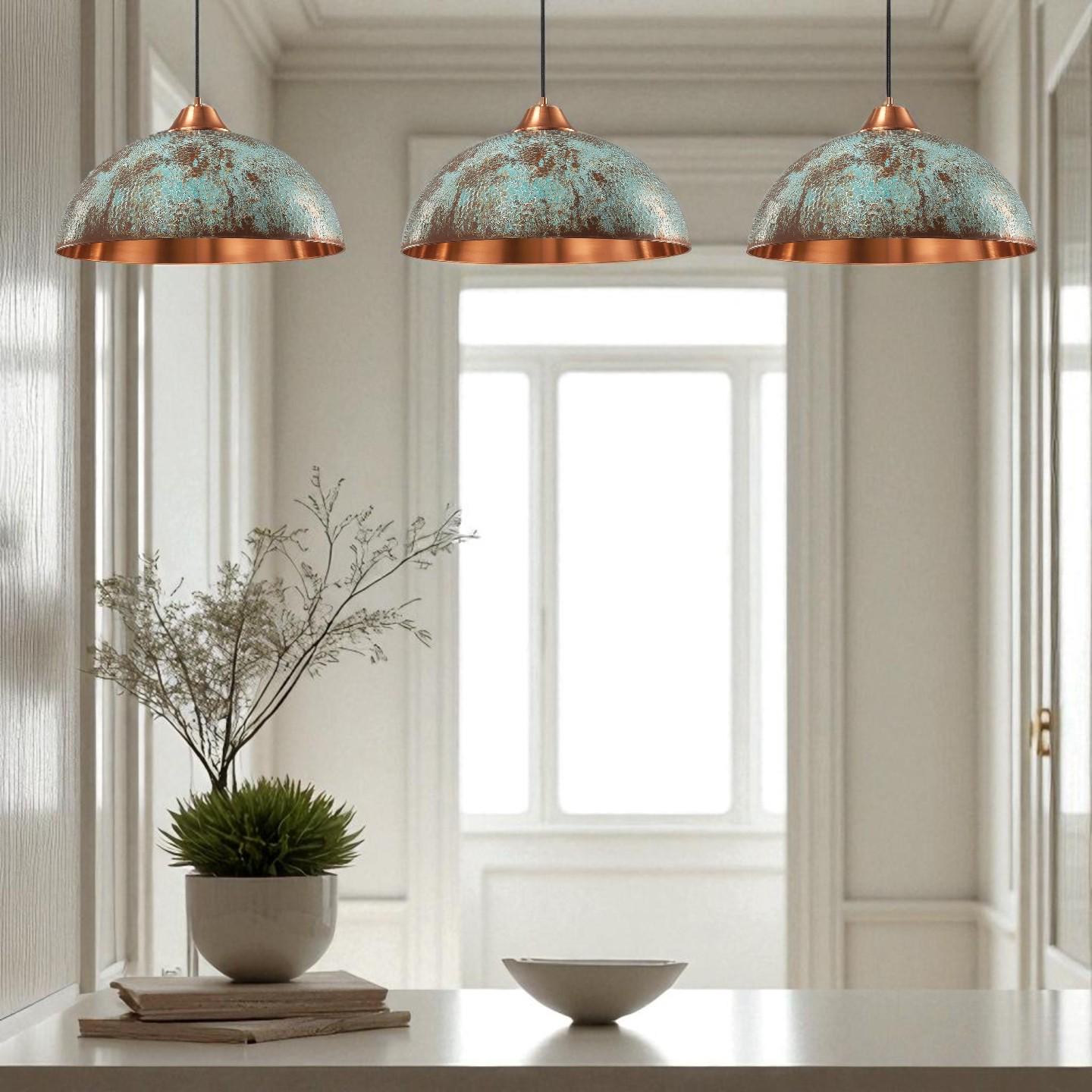 Rustic Copper Dome Pendant Light: Patina Finish, Industrial Kitchen Lighting