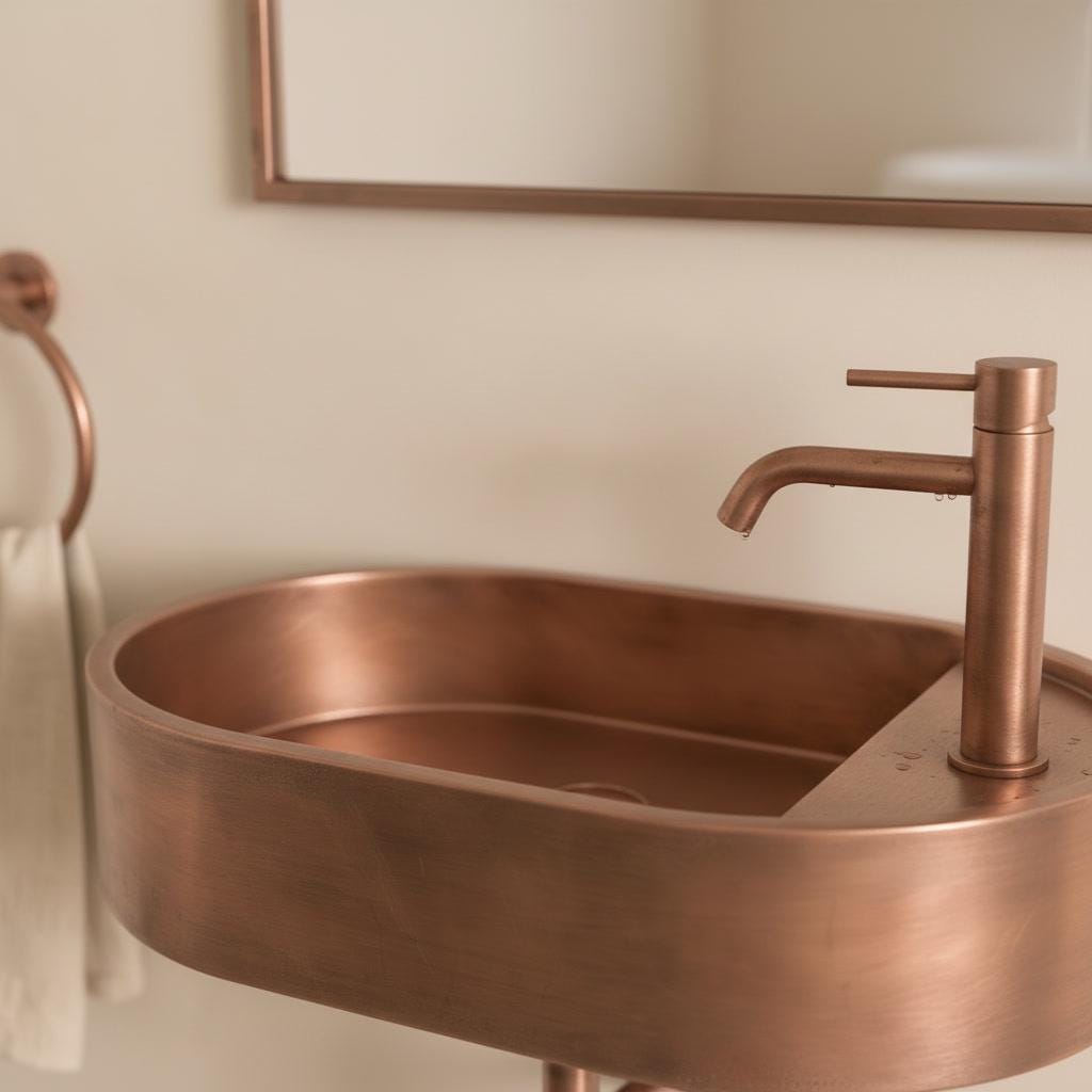 Rustic Copper Sink, Floating Vanity Washbasin - Wall Hung Oval Basin, Wabi Sabi Bathroom Decor, Farmhouse Vessel Sink, Lavatory