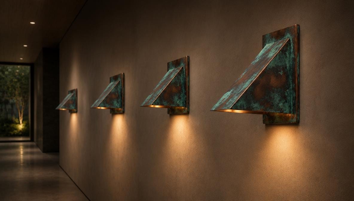 Rustic Copper Wall Sconce, Heavily Aged Wedge Wall Light, Weathered Indoor Outdoor Sconce, Handmade Rustic Entryway Porch Wall Lamp