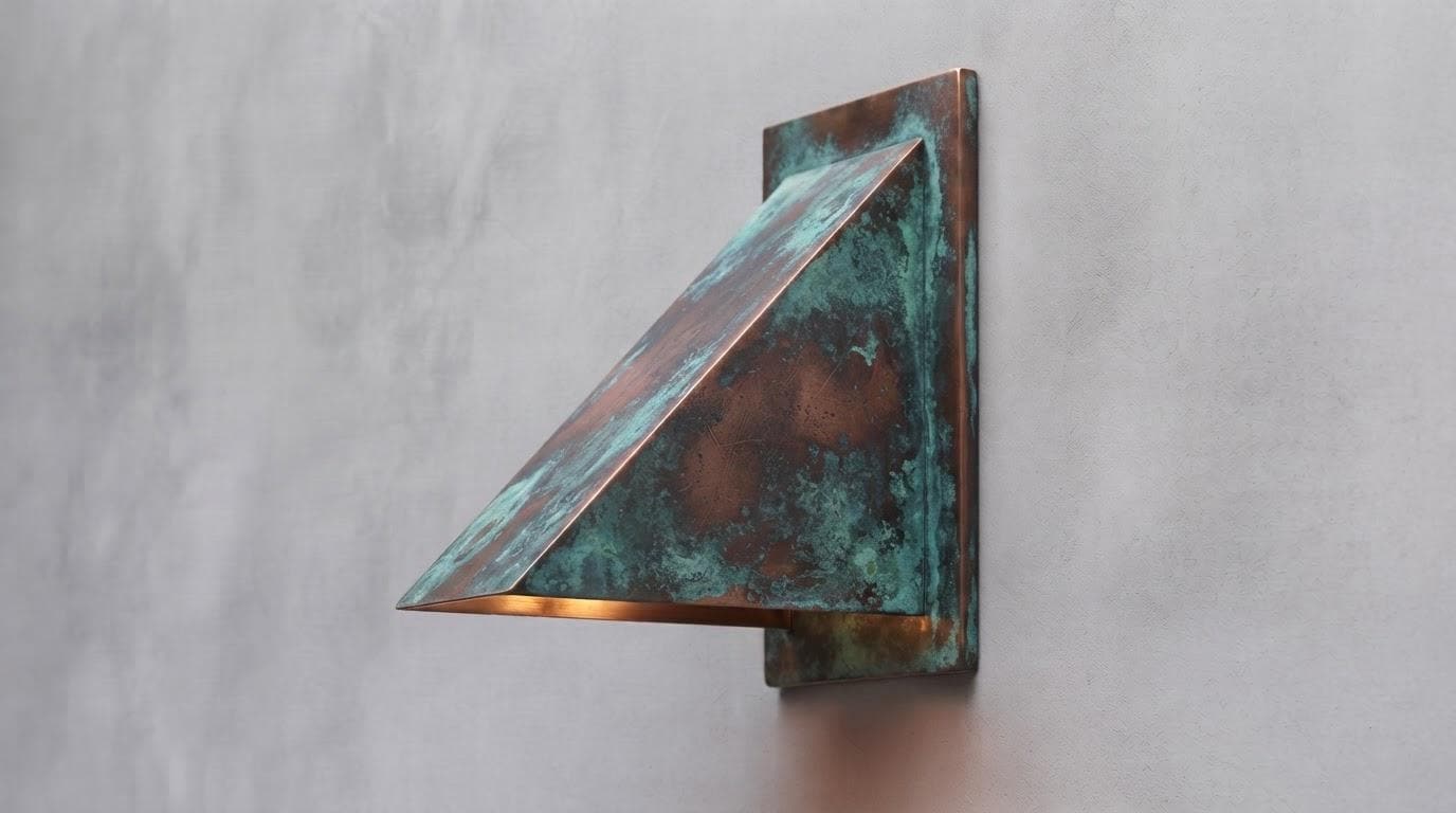 Rustic Copper Wall Sconce, Heavily Aged Wedge Wall Light, Weathered Indoor Outdoor Sconce, Handmade Rustic Entryway Porch Wall Lamp