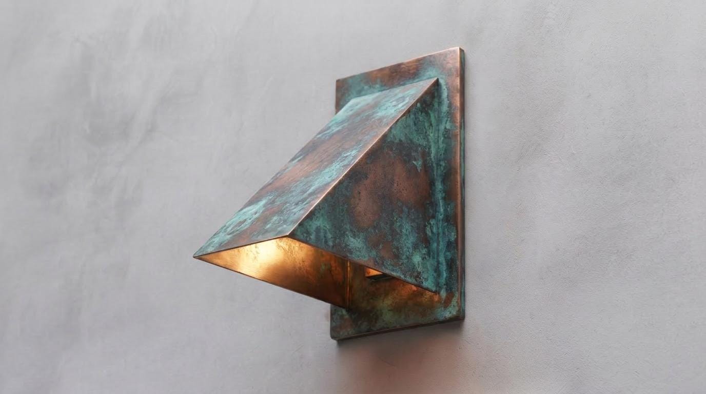 Rustic Copper Wall Sconce, Heavily Aged Wedge Wall Light, Weathered Indoor Outdoor Sconce, Handmade Rustic Entryway Porch Wall Lamp