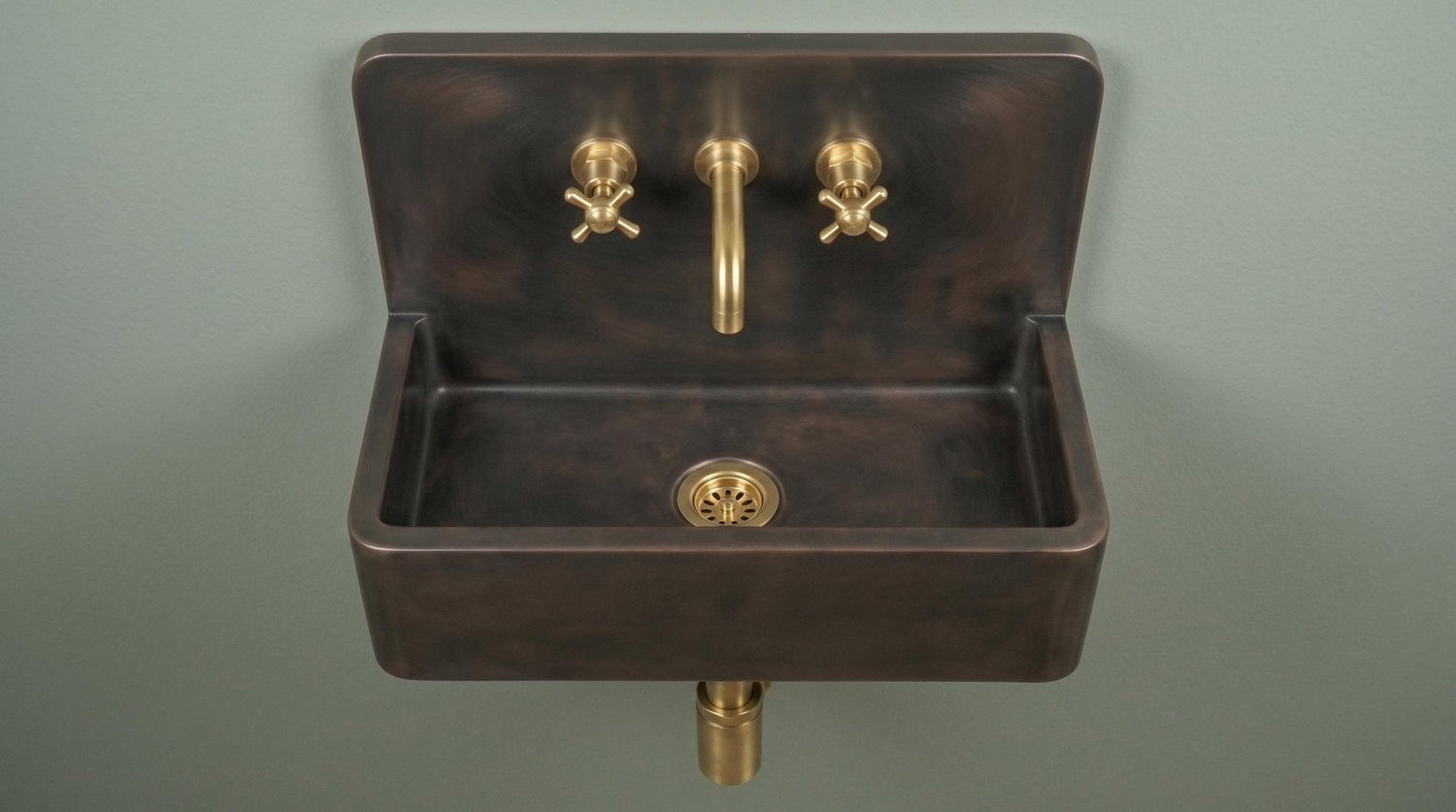 Rustic Oil Rubbed Brass Sink, Wall Mounted Floating Washbasin, Smooth Dark Rectangular Basin, Farmhouse Vanity Wash Bowl