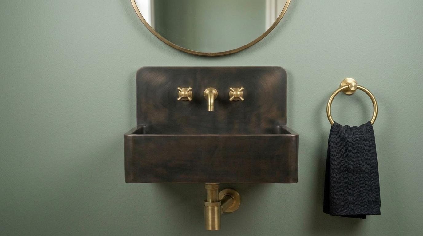 Rustic Oil Rubbed Brass Sink, Wall Mounted Floating Washbasin, Smooth Dark Rectangular Basin, Farmhouse Vanity Wash Bowl