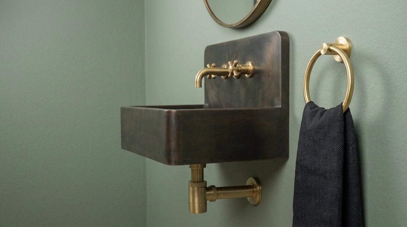 Rustic Oil Rubbed Brass Sink, Wall Mounted Floating Washbasin, Smooth Dark Rectangular Basin, Farmhouse Vanity Wash Bowl