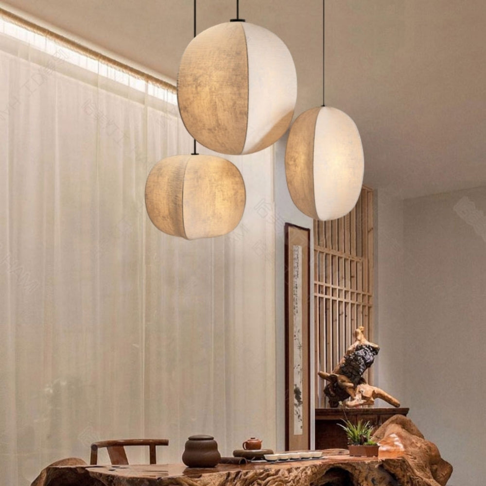 Set 3 Japanese Wabi Sabi Silk Lantern Pendant Light