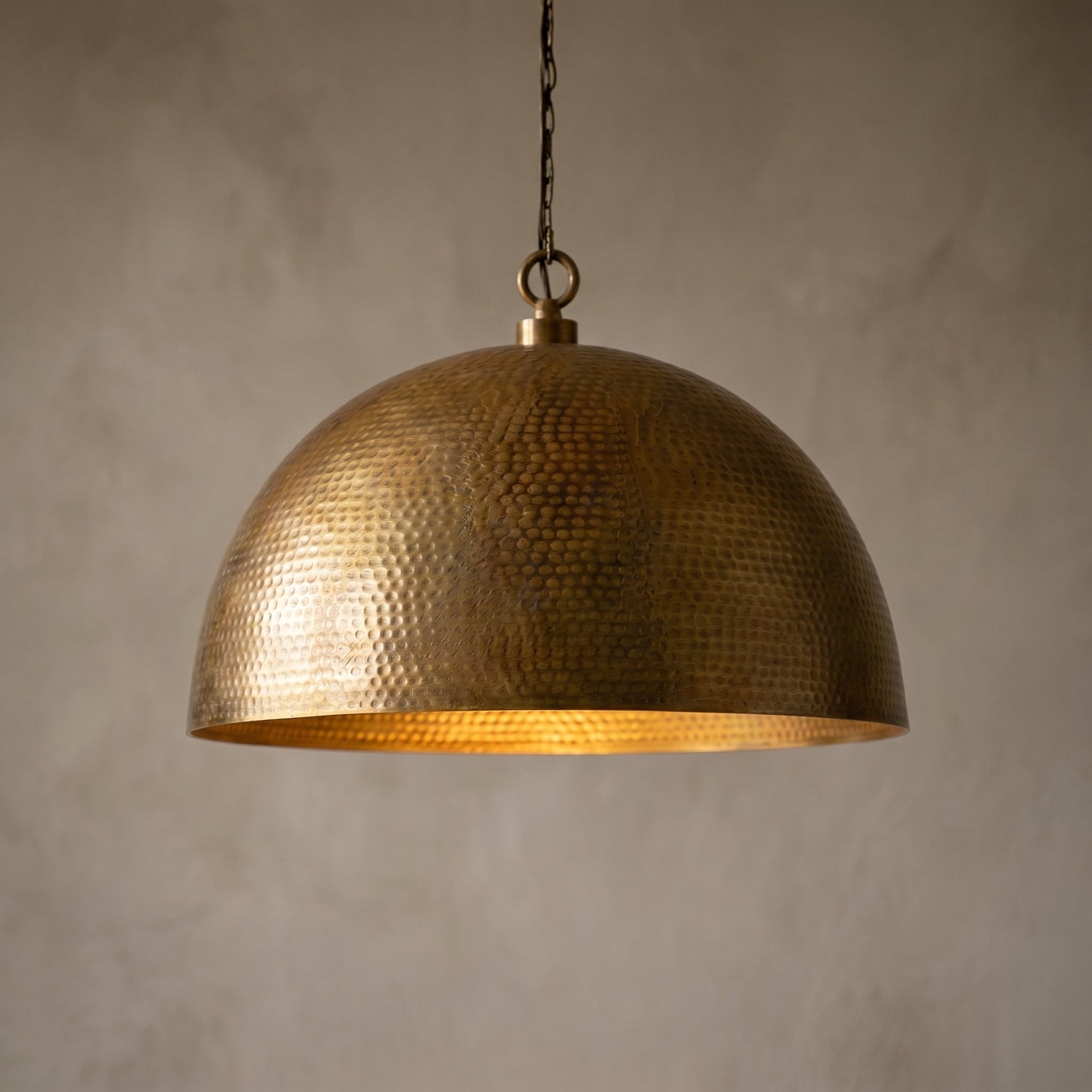 Set of 2 Hammered Brass Dome Pendant Lights - Kitchen Island Lamps