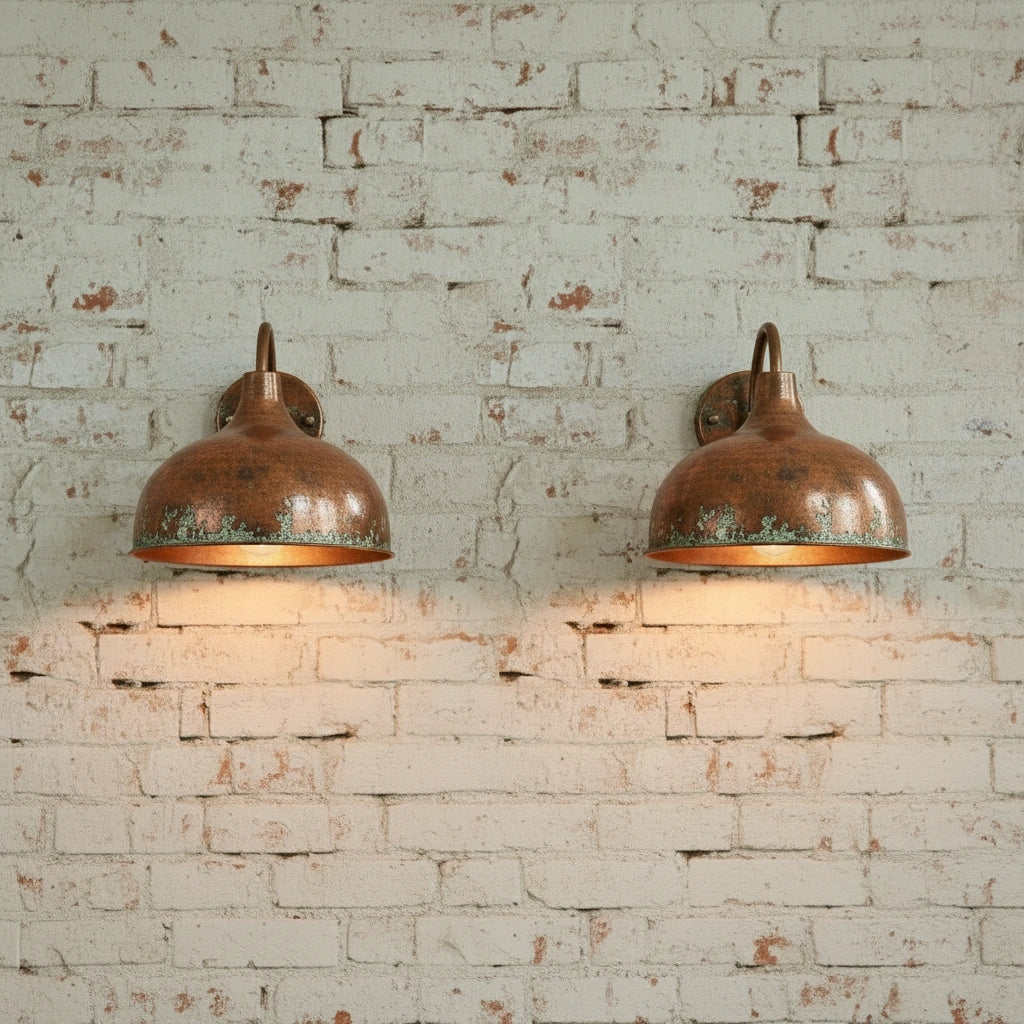 Rustic Patina Copper Wall Sconce – Handmade Vintage Outdoor Light
