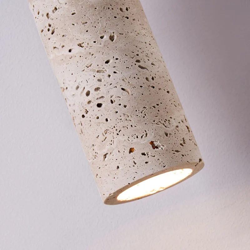 Auren Wabi Sabi Cylinder Travertine Stone and Wood Pendant Light