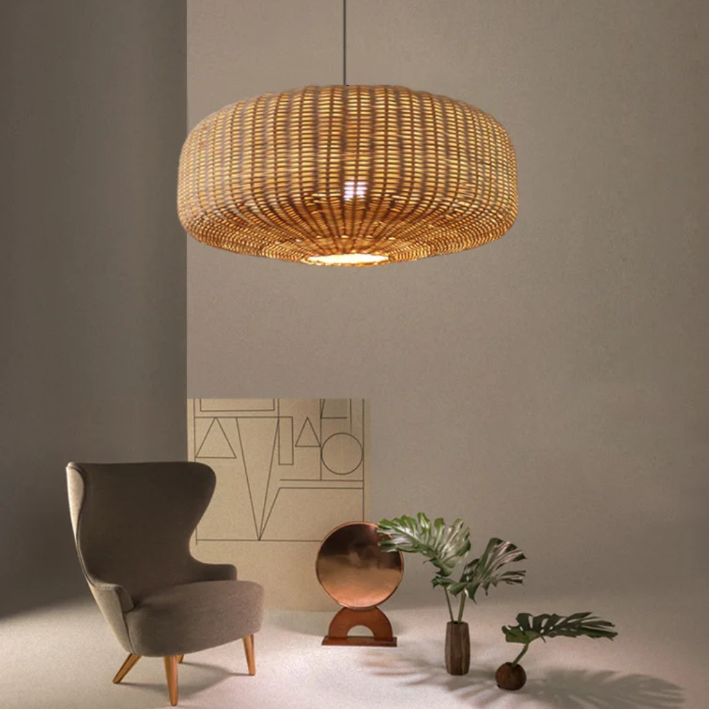 Sia Wicker Drum Pendant Light