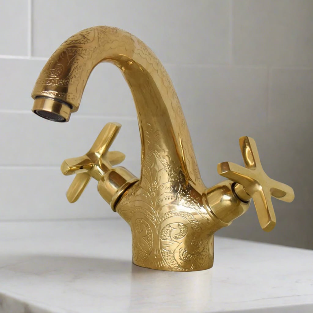 Brass Vanity Faucet with Engravings
