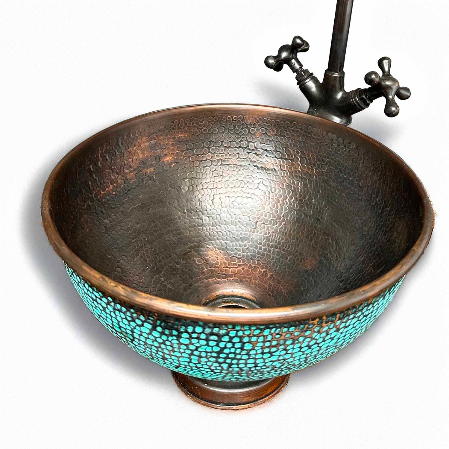 Aged Copper Bathroom Sink with Faucet