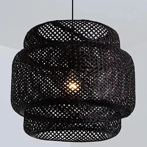 Sinnerlig Black Abstract Woven Bamboo Pendant Light Shade