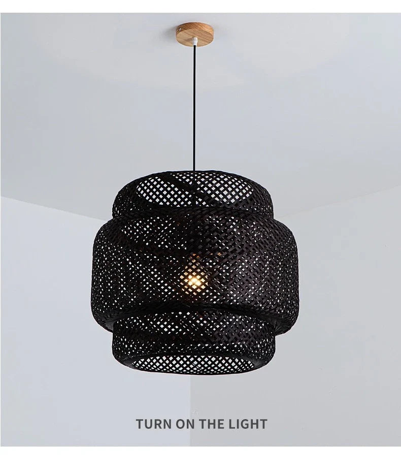 Sinnerlig Black Abstract Woven Bamboo Pendant Light Shade