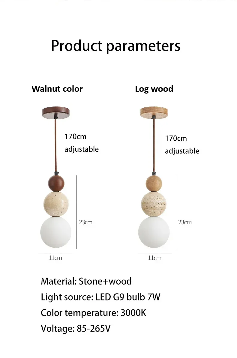 Elara Duo Wabi Sabi Three Ball Travertine Stone Pendant Light