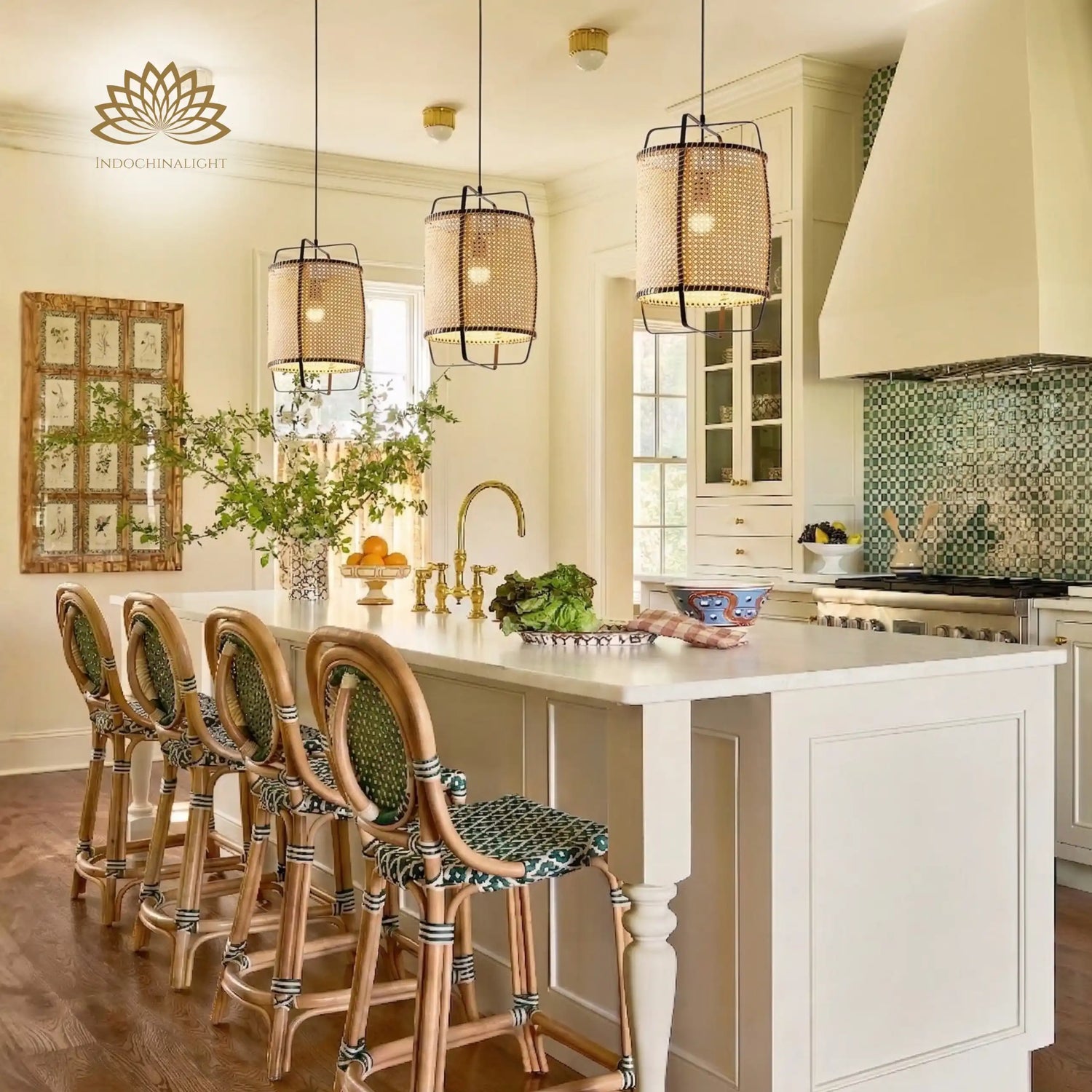 Small Rattan Cane Pendant Light 10 Inches